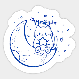 Cute Cat with Moon Cute Kitten Cute Illustration Art Sticker